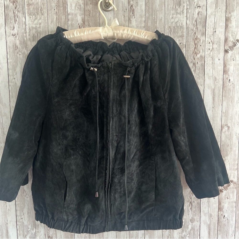 Spiegel Vintage Suede Black Zip Up Off Shoulder Cinched Too Blouse